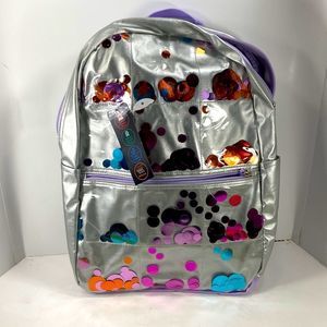 Girls NWT 17"silver backpack w/reflective disks padded shoulder straps H20proof